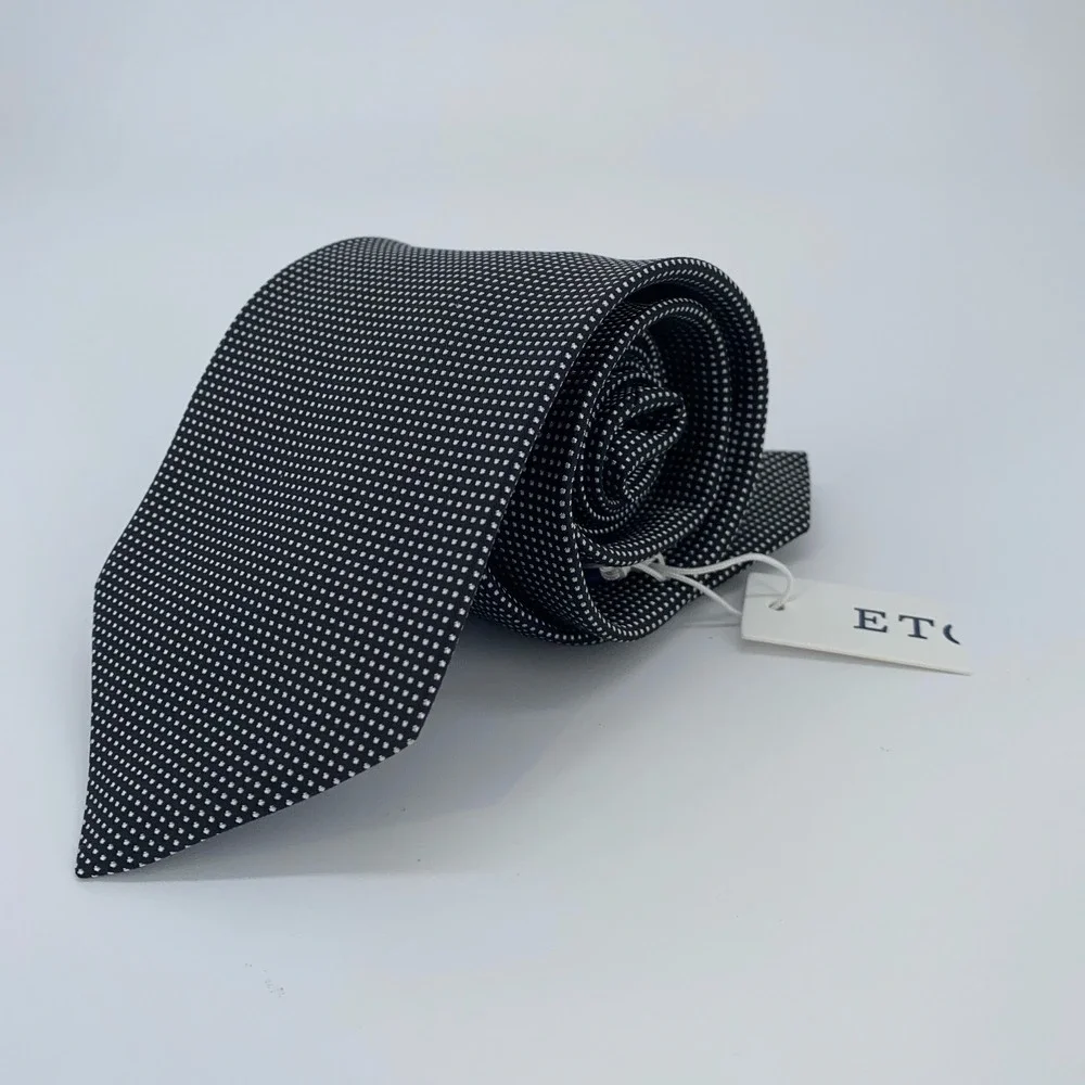 Eton Tie Mens One Size Black White Polka Dot Classic Necktie England Made